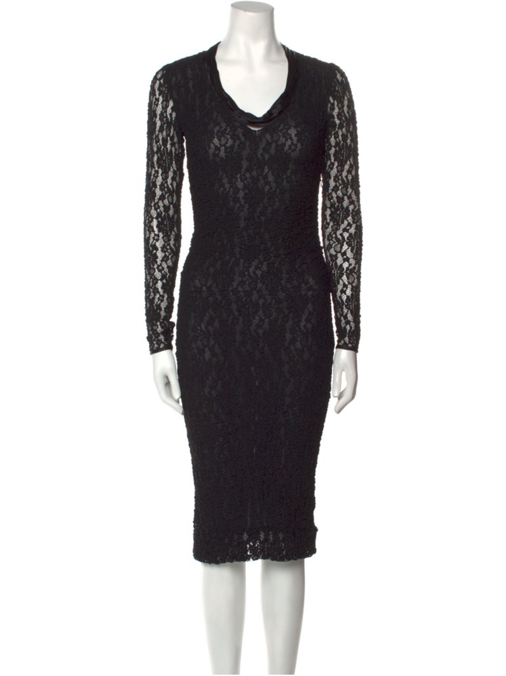 Dolce & Gabbana Black Lace Long-Sleeve Sheath Dress